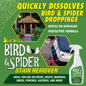 STAR BRITE close-up of spray dissolving bird dropping, demonstrating fast action