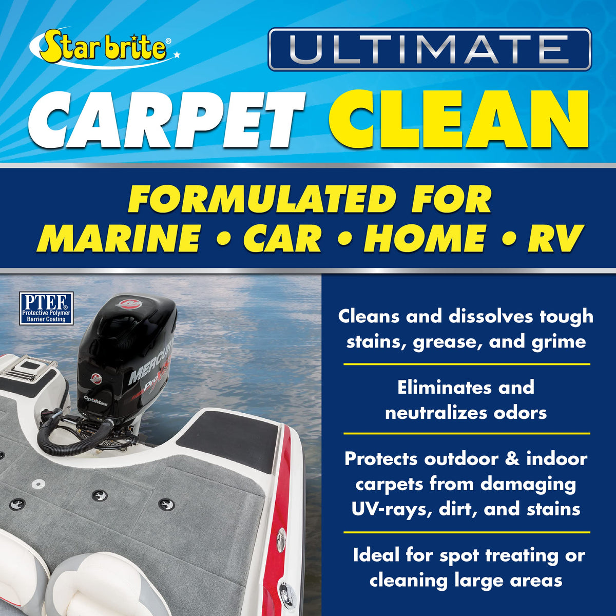 STAR BRITE foam action lifting dirt from carpet fibers for faster removal