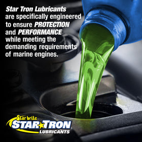 STAR BRITE pouring into lower unit with pump demonstrating clean, accurate filling