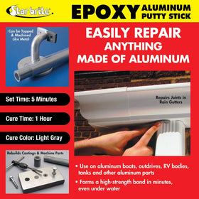 STAR BRITE putty applied to submerged aluminum showing waterproof emergency repair