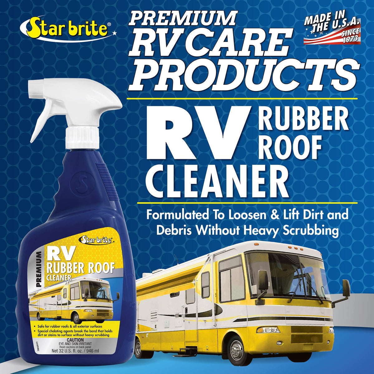 STAR BRITE being applied to an RV roof, demonstrating efficient cleaning with minimal scrubbing