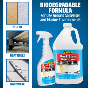 STAR BRITE being sprayed onto fiberglass showing quick action and visible stain lifting
