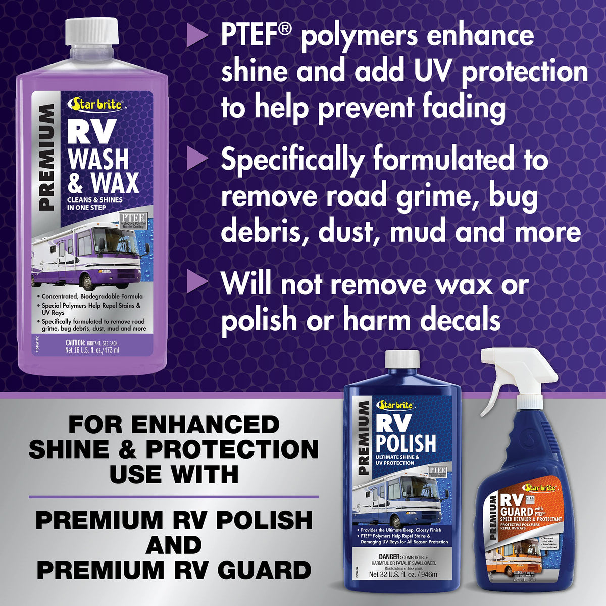 STAR BRITE being applied to RV exterior with a mitt - effective cleaning action
