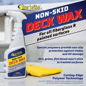 STAR BRITE spray action applying wax to a fiberglass deck for quick coverage