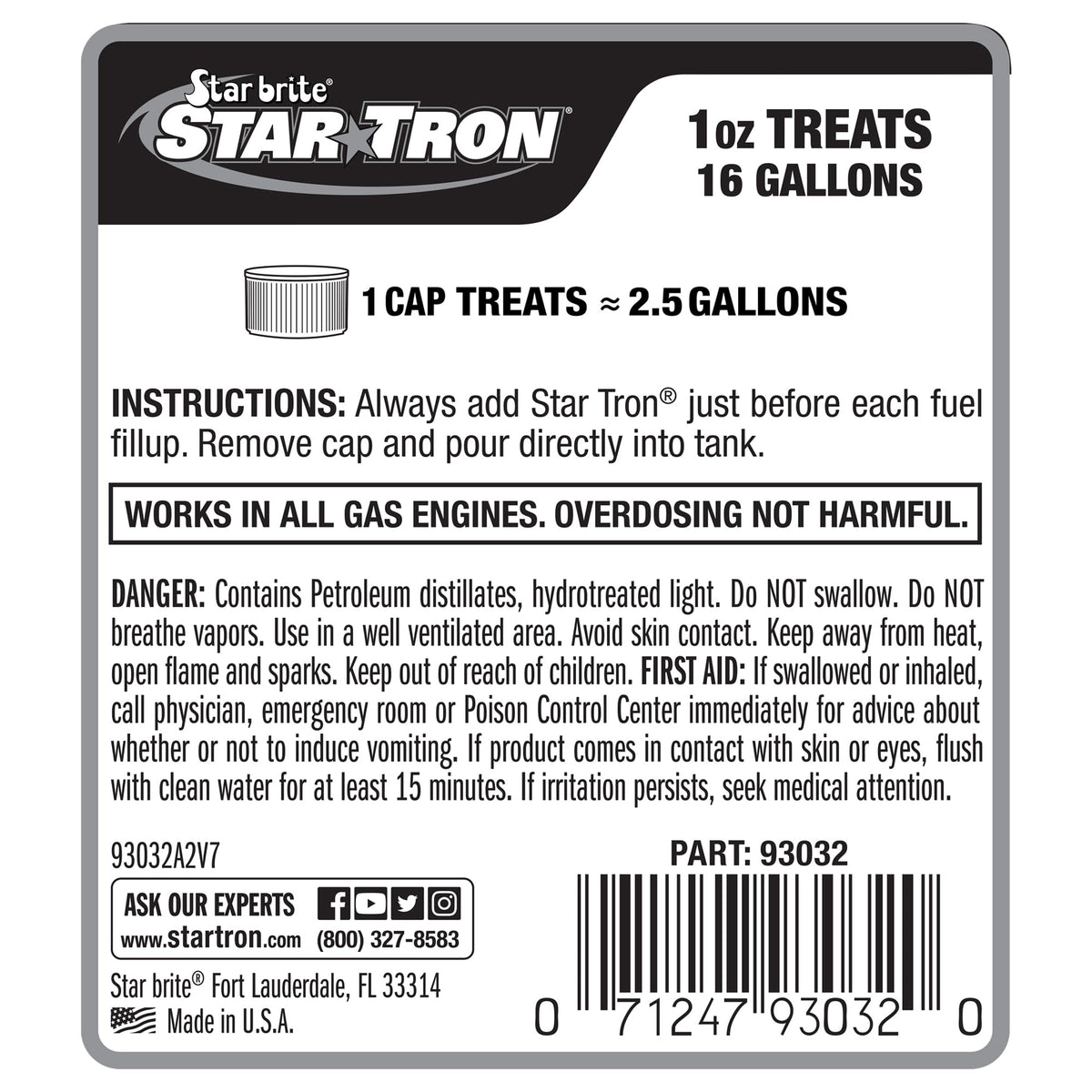 STAR BRITE back label with directions and dosing information for easy use
