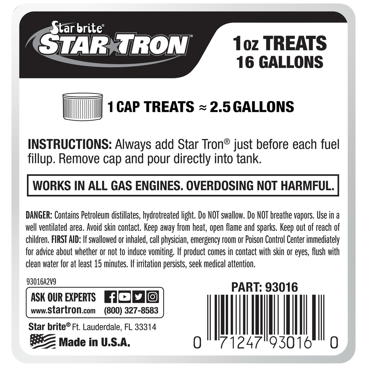 STAR BRITE Star Tron pouring concentrate into fuel filler showing easy dosing benefit