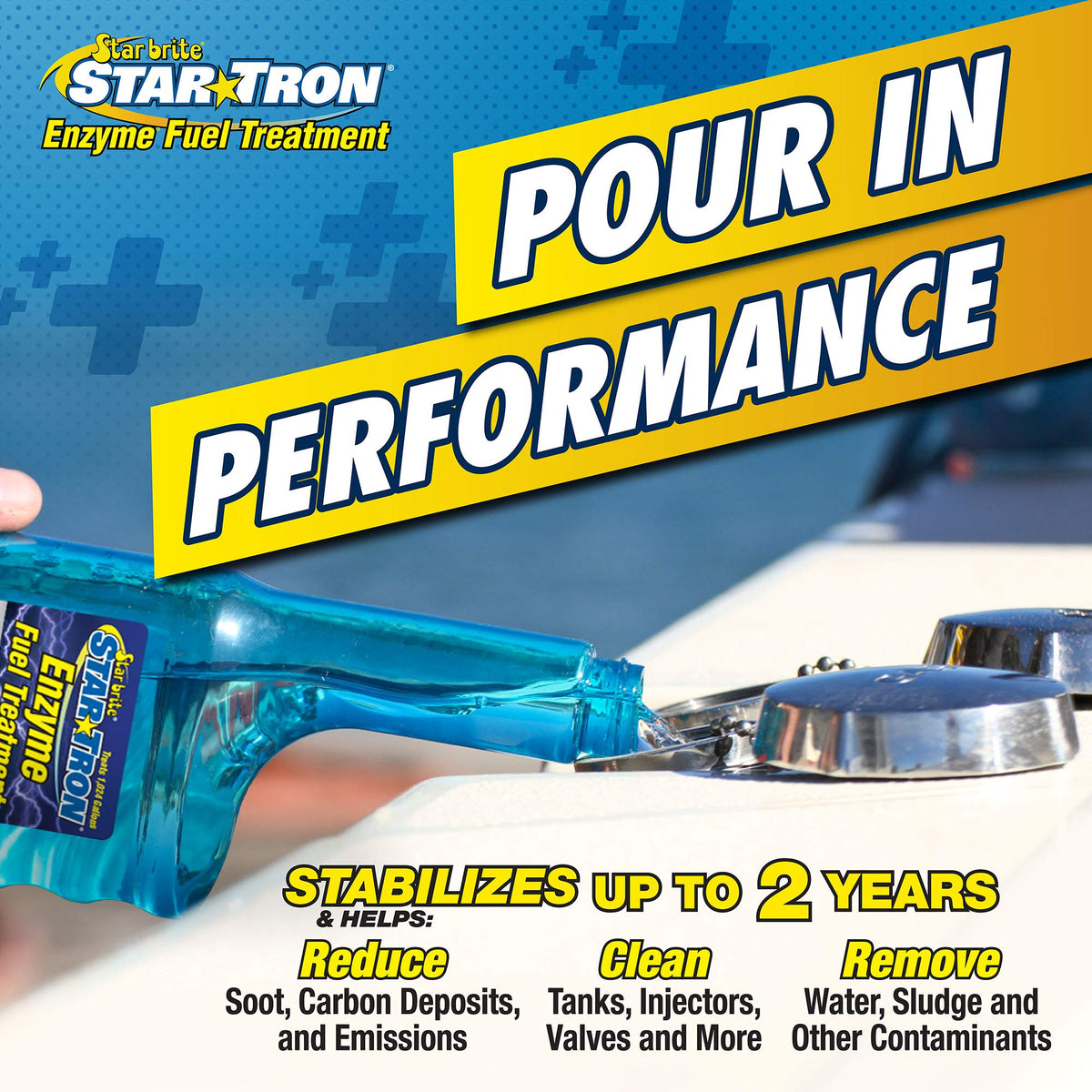 STAR BRITE Star TRON next to a fuel can showing product scale and storage benefit