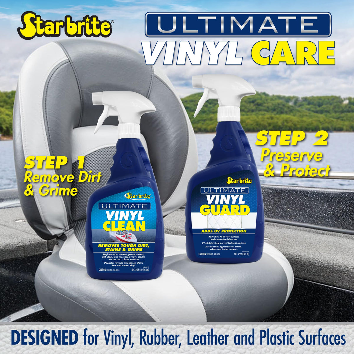 STAR BRITE close-up of applicator wiping vinyl texture, highlights restoration and even finish