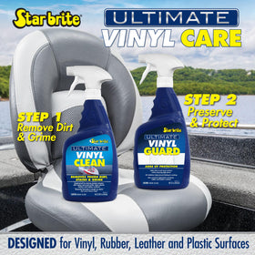 STAR BRITE close-up of applicator wiping vinyl texture, highlights restoration and even finish