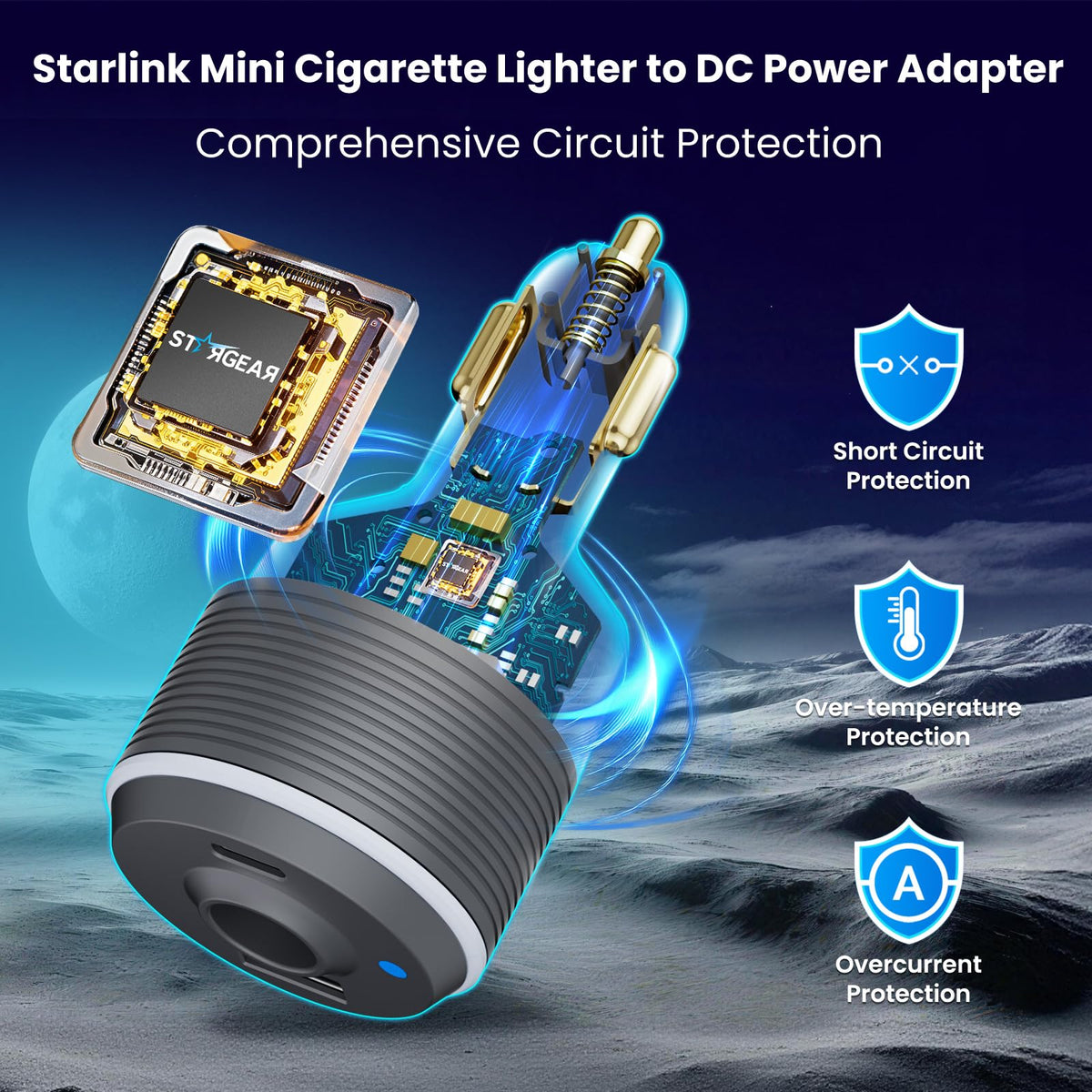 STARGEAR close view of DC cable connection point ensuring a secure power feed