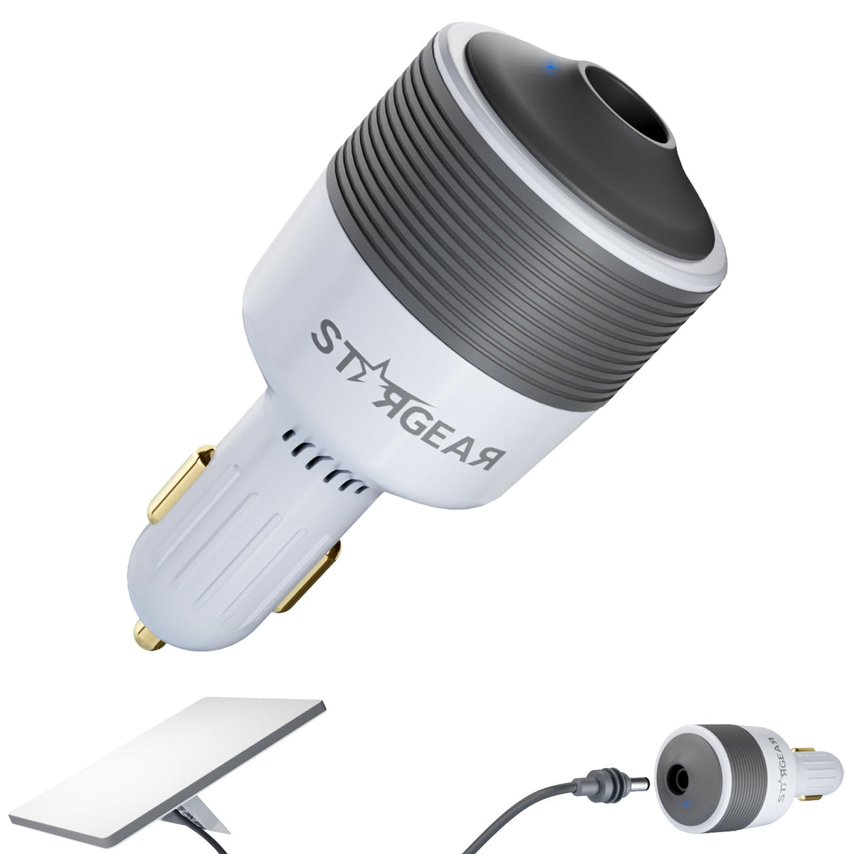 STARGEAR adapter front view showing robust plug and casing for reliable power