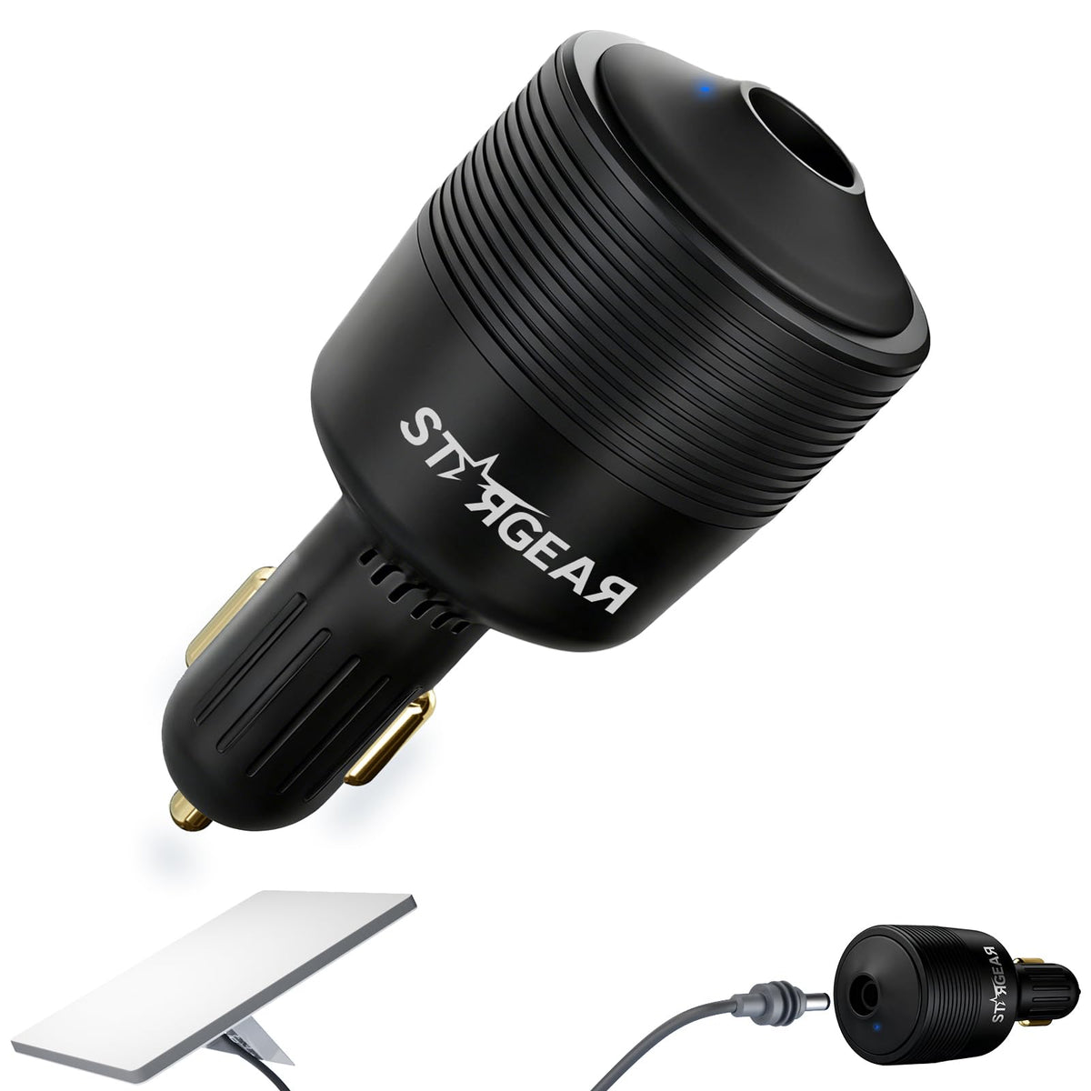 STARGEAR adapter front view showing plug and housing for reliable power
