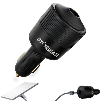 STARGEAR adapter front view showing plug and housing for reliable power