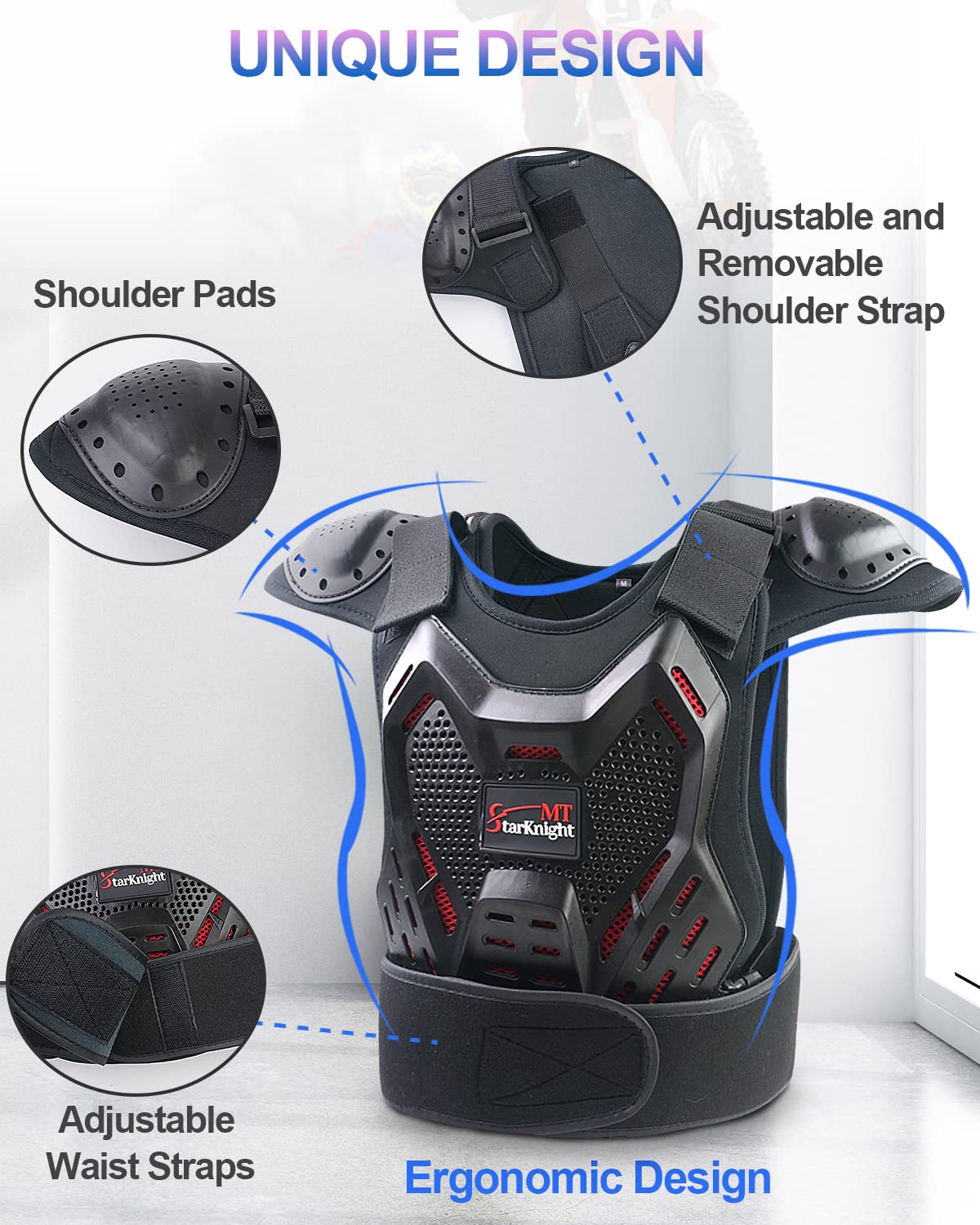 StarknightMT back spine protection close-up illustrating reinforced safety benefit