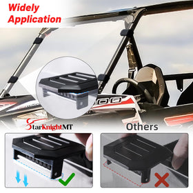 StarknightMT clamp installed on Polaris RZR windshield demonstrating anti-vibration hold