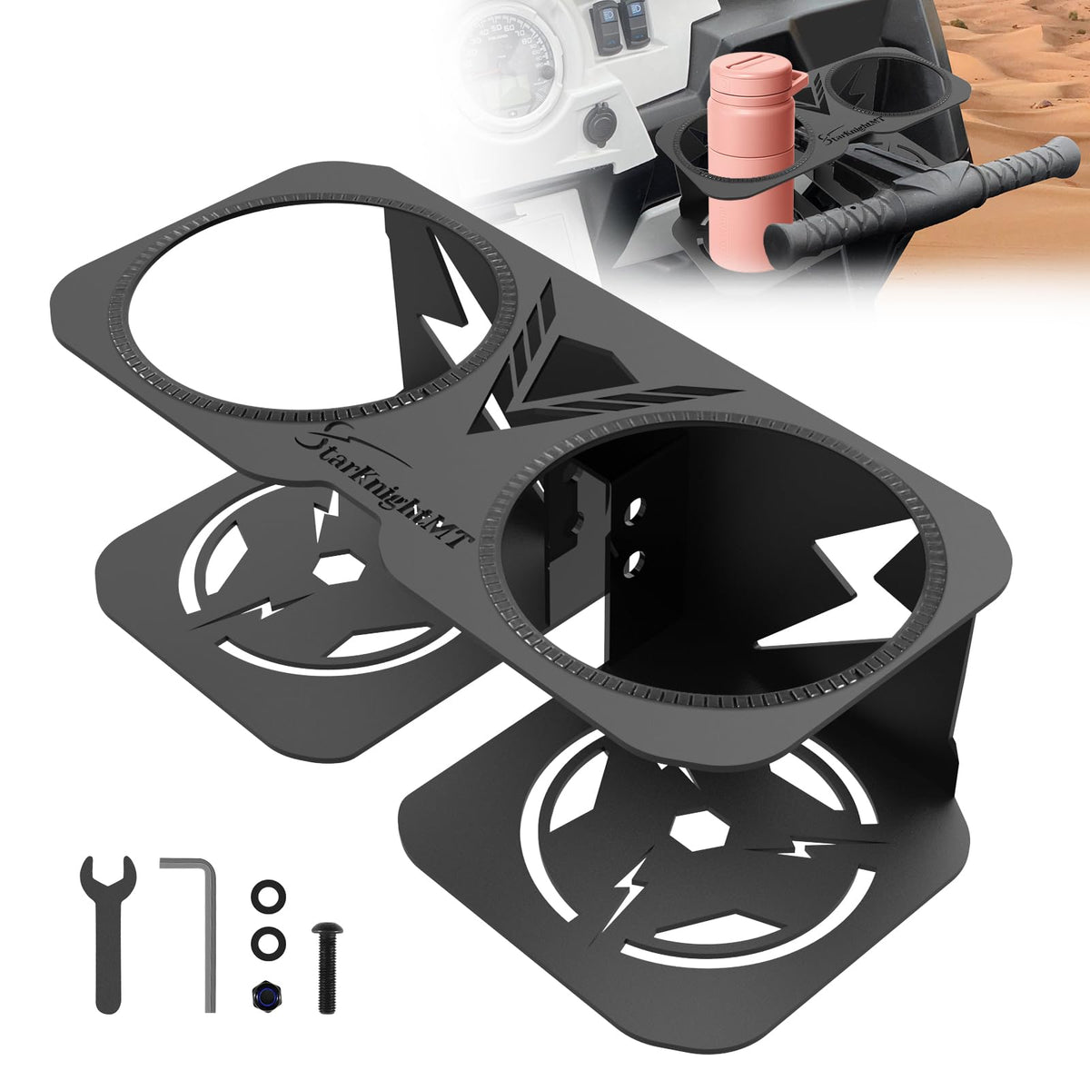 StarknightMT front view dual cup holder showing secure dual storage benefit