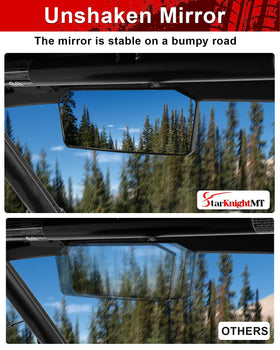 StarknightMT mirror installed inside UFORCE cabin demonstrating tool-free, no-drill fit