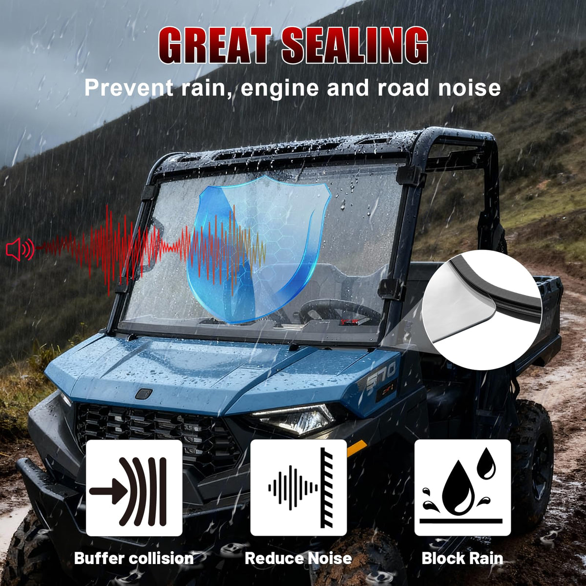 StarknightMT windshield installed on Polaris Ranger demonstrating correct fit