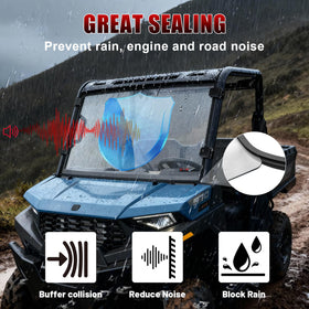 StarknightMT windshield installed on Polaris Ranger demonstrating correct fit