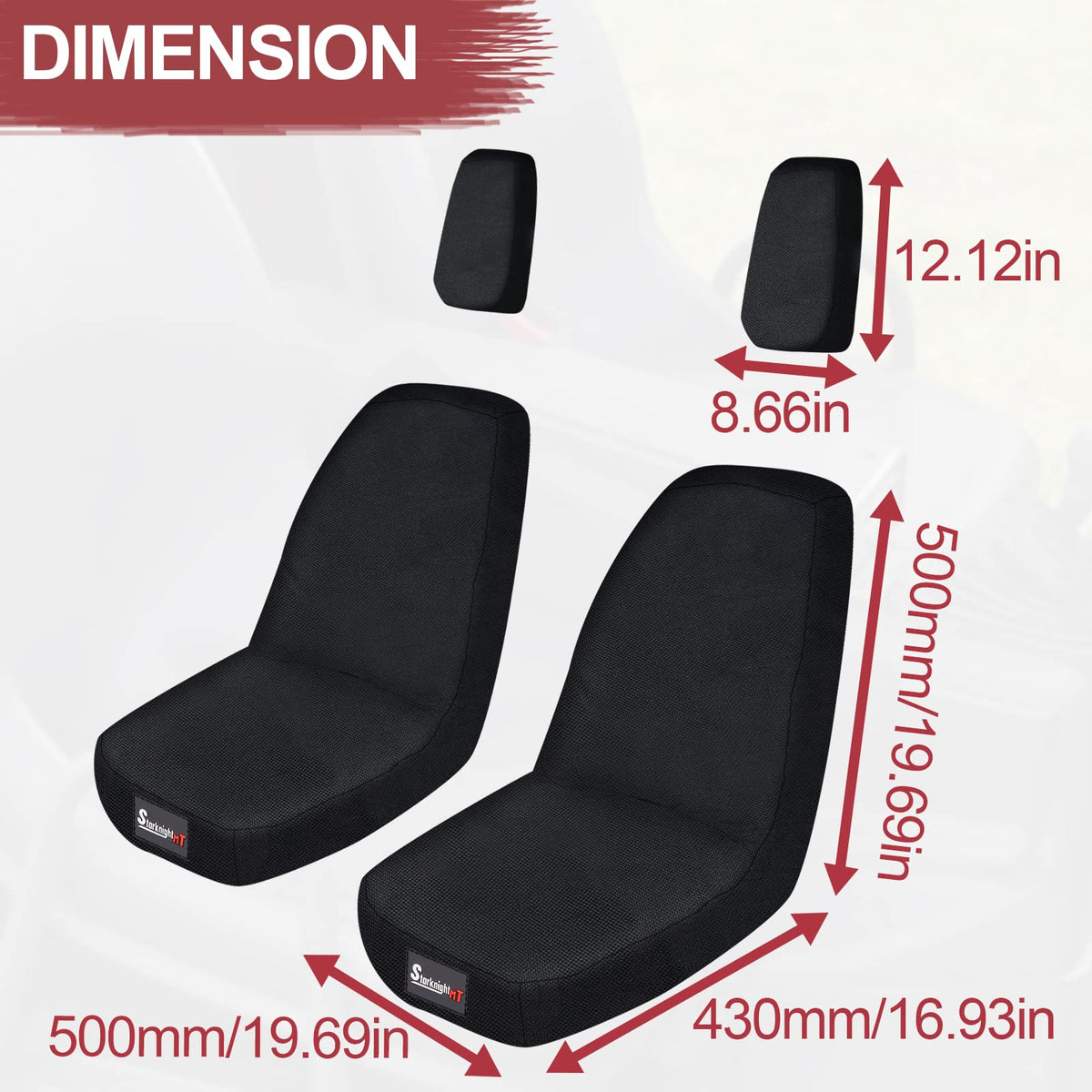 StarknightMT seat cover beside a hand tool for scale showing coverage and sizing clarity