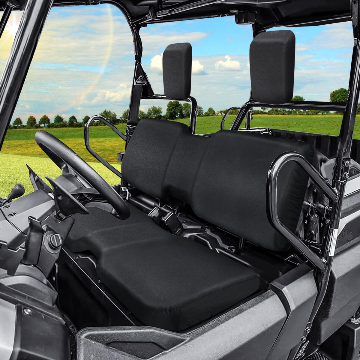 StarknightMT seat cover beside ruler for scale showing accurate fit for Pioneer 700 seats