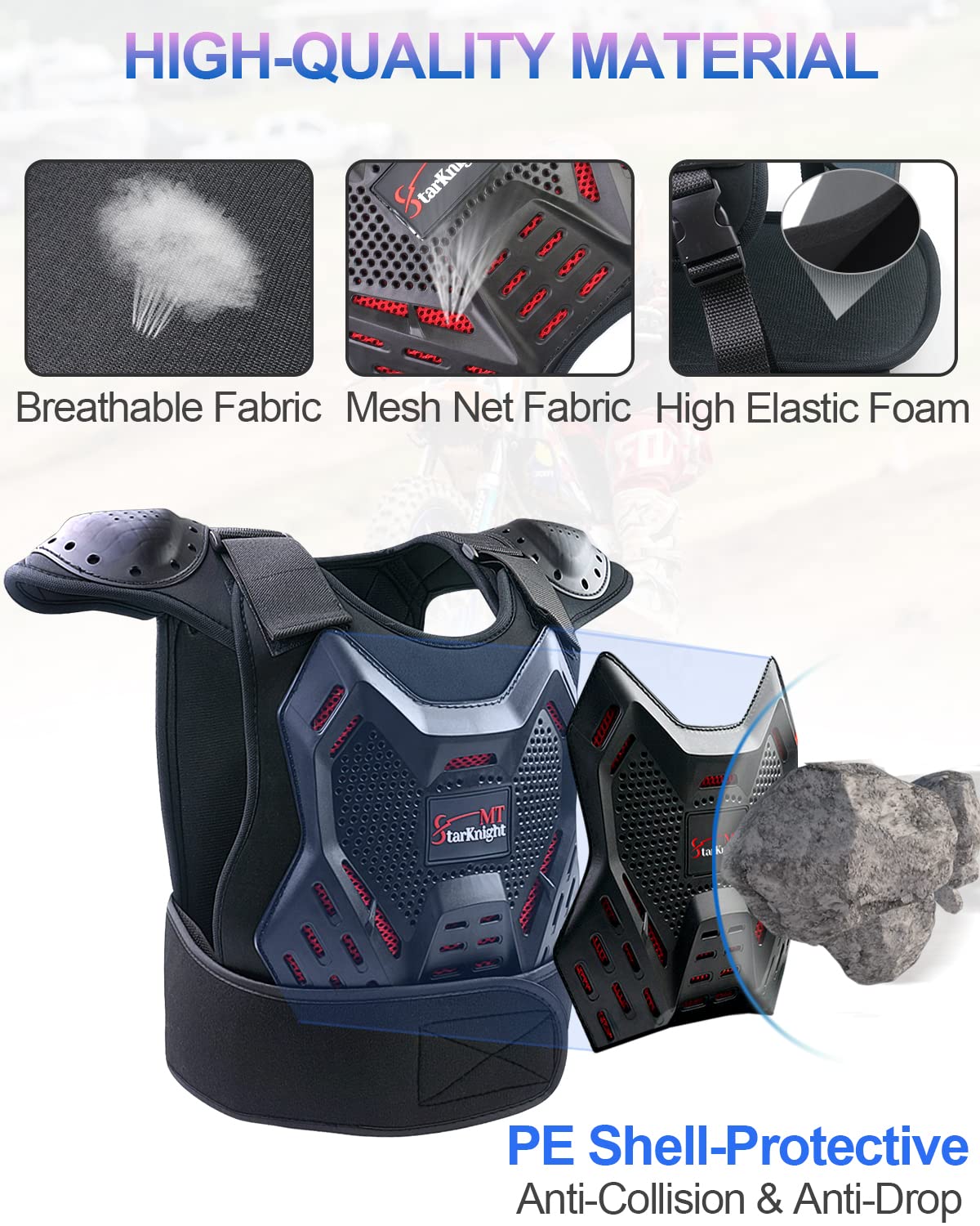 StarknightMT shoulder armor detail highlighting rigid PE protection benefit