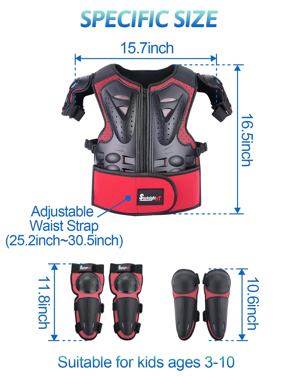 StarknightMT armor next to child-sized helmet showing scale and full-coverage fit