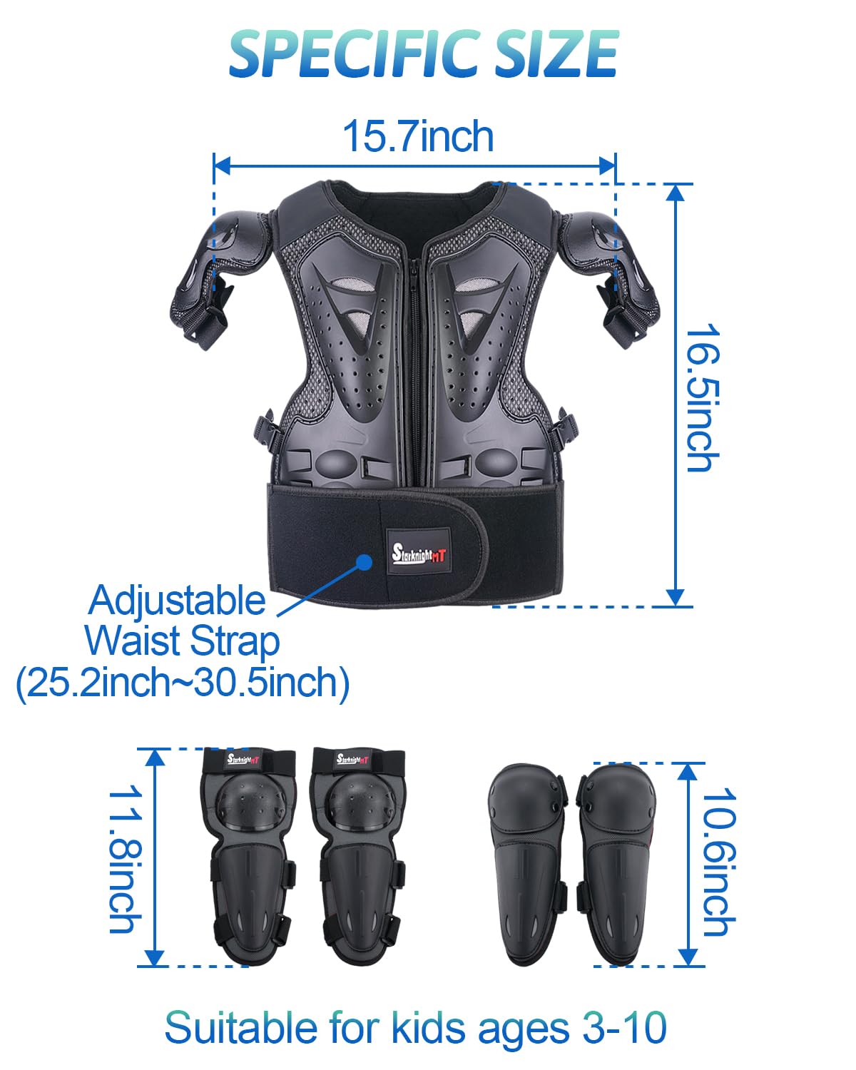 StarknightMT size scale with ruler to show adjustable fit across ages