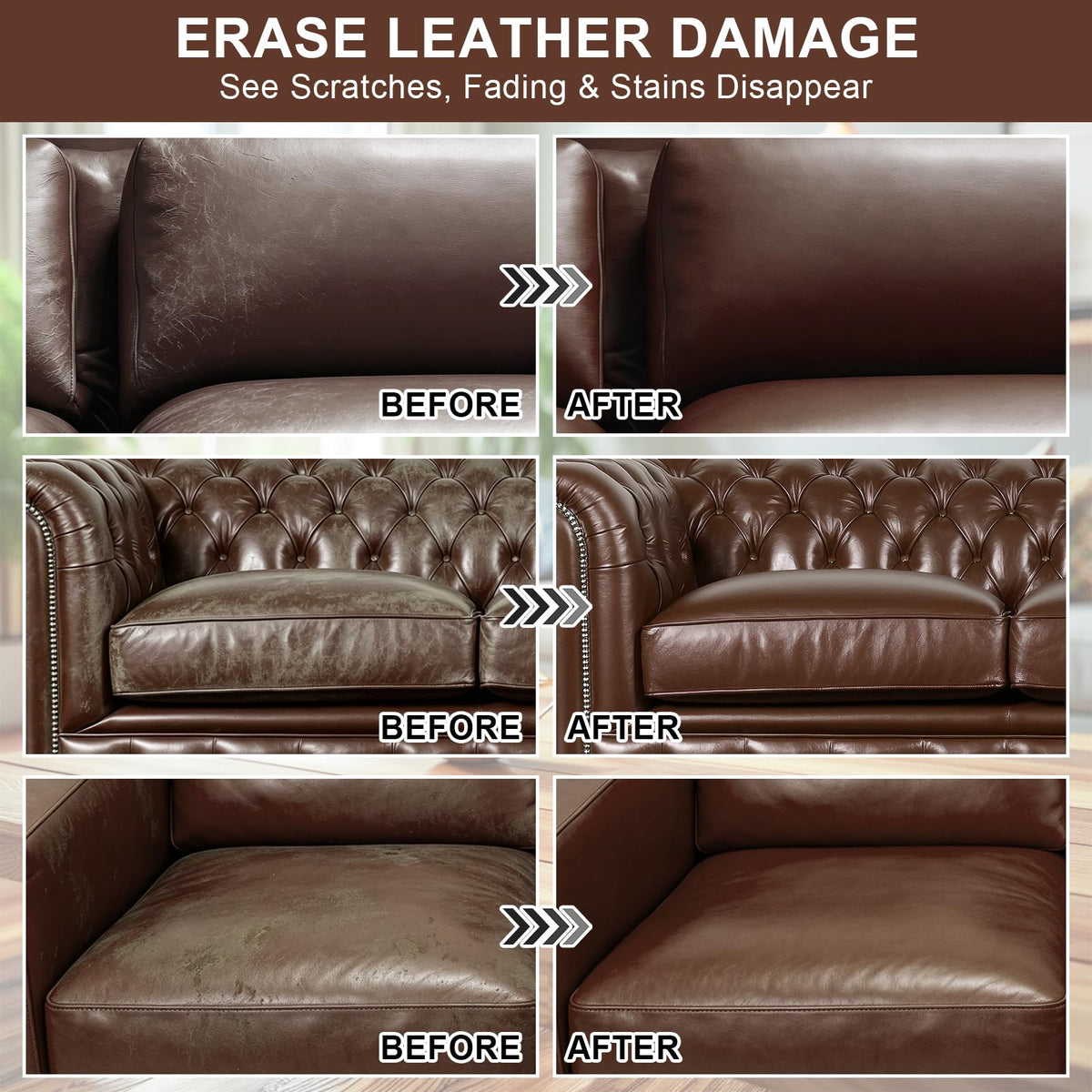 STARTSO WORLD before and after couch panel demonstrating visible restoration