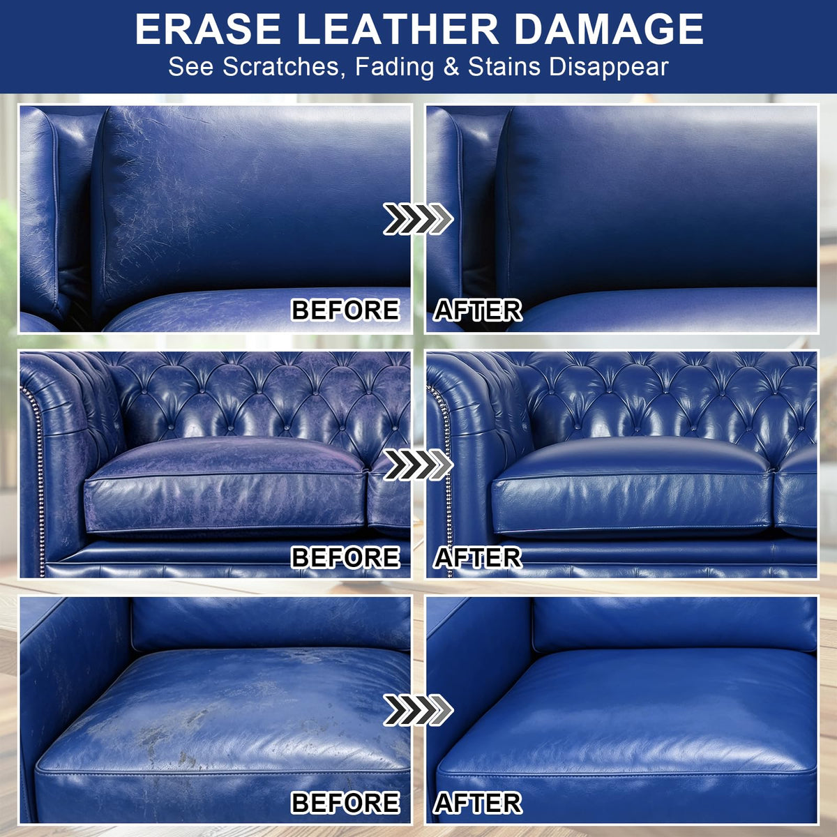 STARTSO WORLD before and after couch seat showing revived navy color