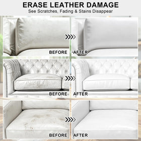 STARTSO WORLD sofa seat before and after recoloring balm visibly restoring faded leather