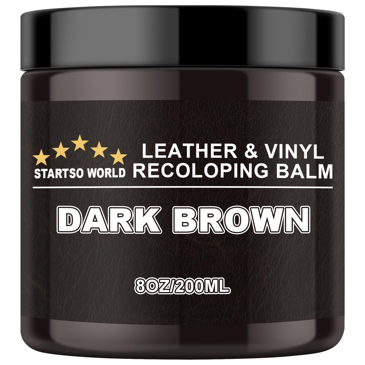 STARTSO WORLD front packaging showing dark brown balm restoring leather