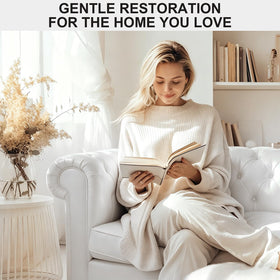 STARTSO WORLD restored living room scene showing renewed leather sofa for aesthetic upgrade