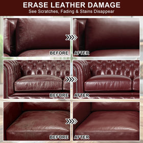 STARTSO WORLD side-by-side before and after sofa, highlights restored maroon color