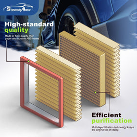 StaunchAuto cabin filter close-up showing coconut-shell activated carbon for odor and gas adsorption