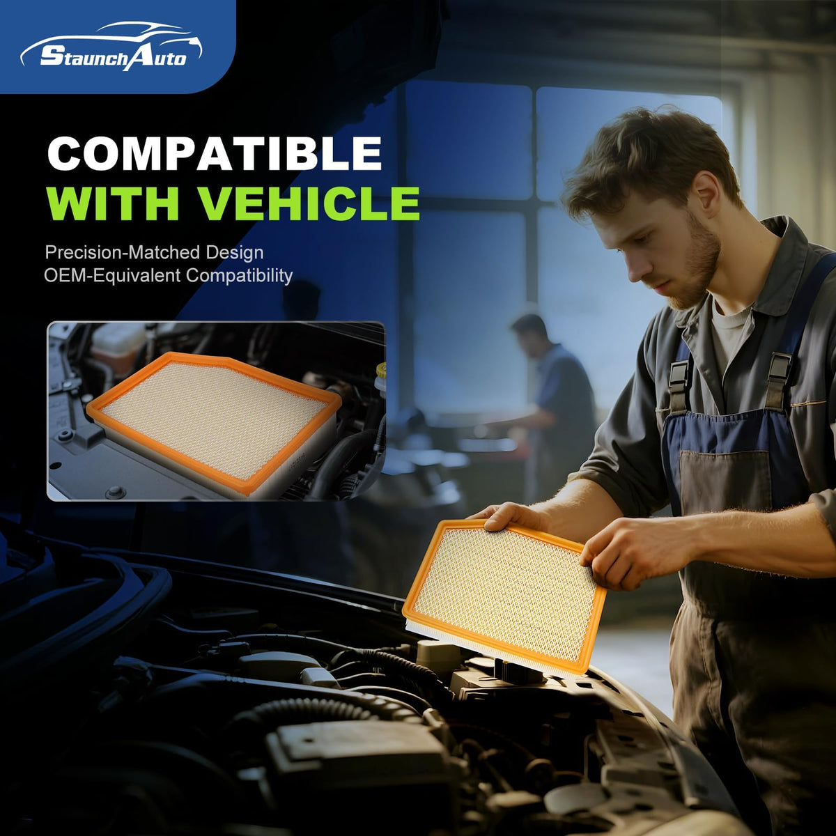 StaunchAuto filters installed in engine bay demonstrating direct-fit ease and reliability