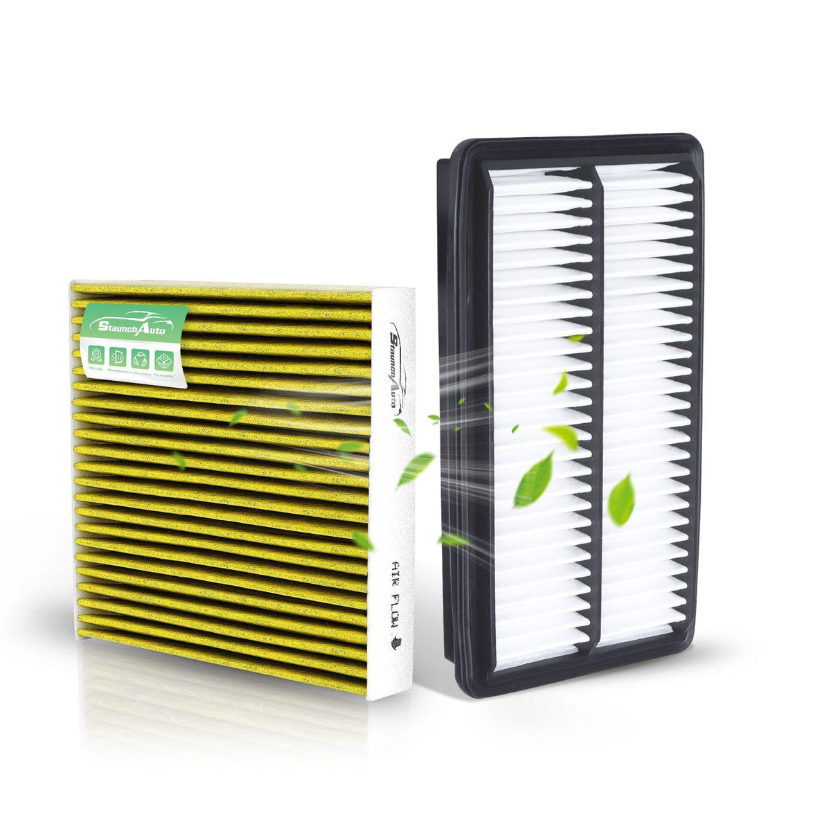 StaunchAuto front packaging showing both engine and cabin filters, clear compatibility labeling