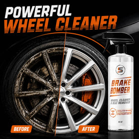 STEALTH GARAGE before-and-after wheel showing restored rim and shine