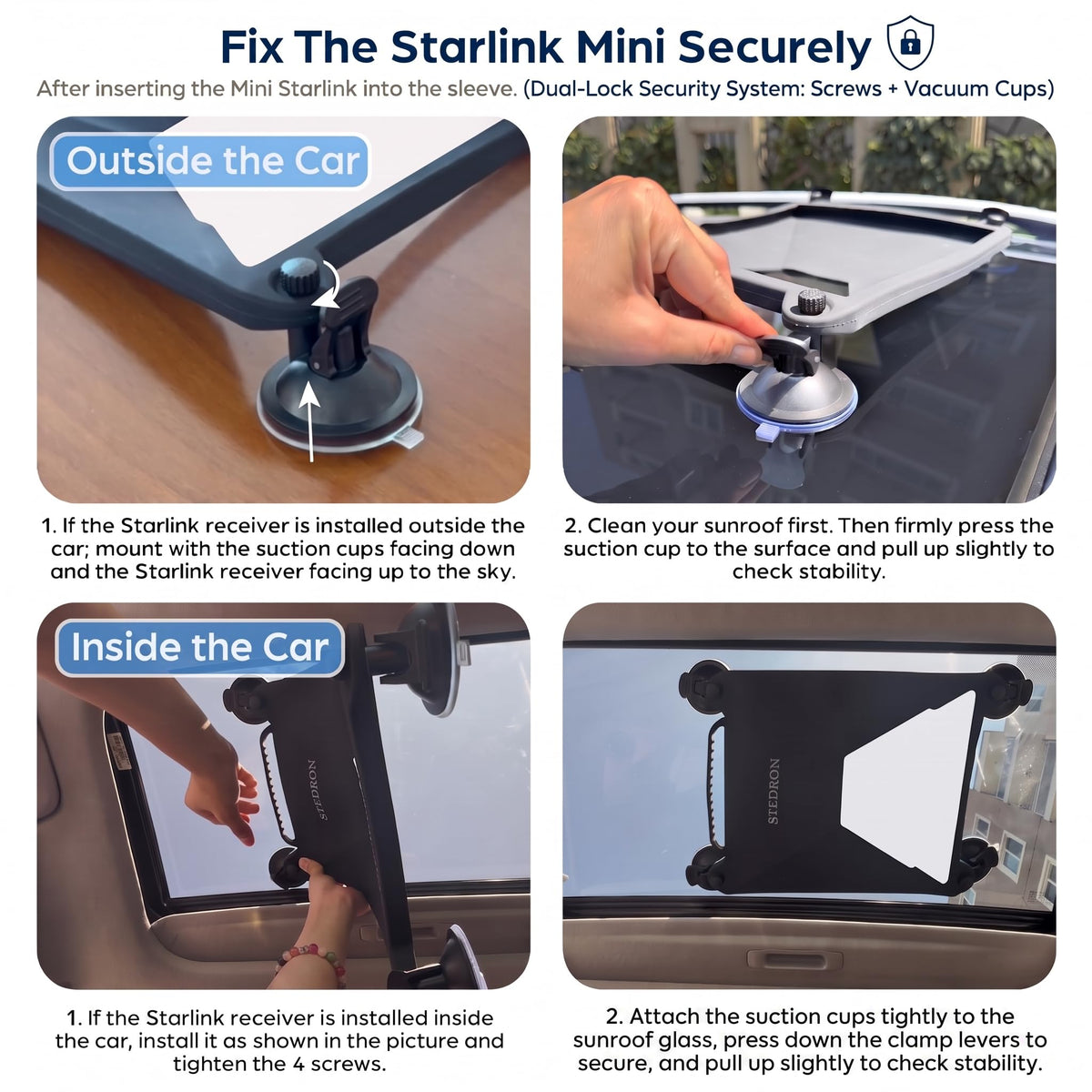 STEDRON mount attached to car sunroof providing hands-free placement