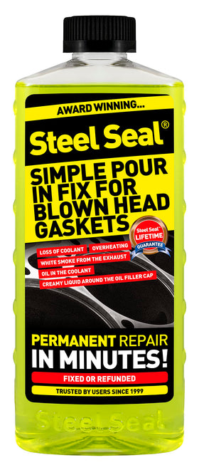 STEEL SEAL front bottle view showing product label and pour cap for easy DIY repairs