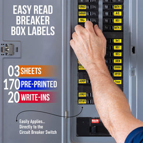 Steellabels decals applied on circuit breaker switch demonstrating fast identification benefit