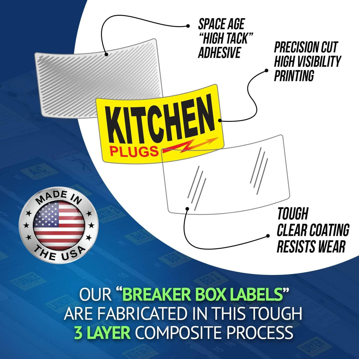 Steellabels blank write-on sheet detail allowing custom circuit names and easy updates