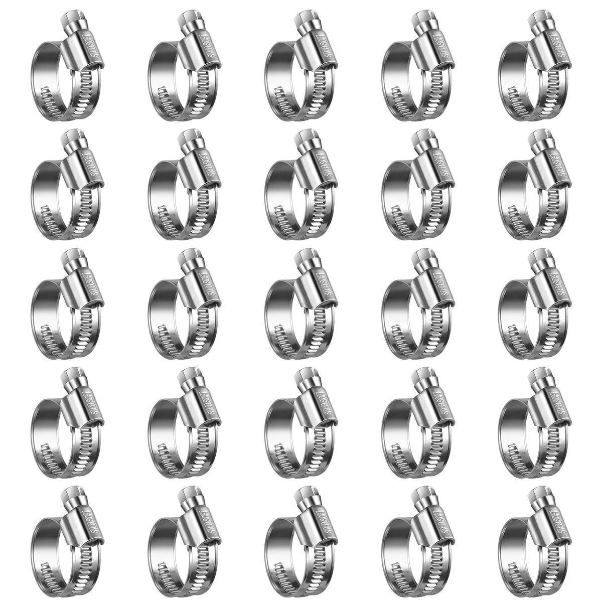 Steelsoft front packaging showing 25 hose clamps and product labeling for reliability