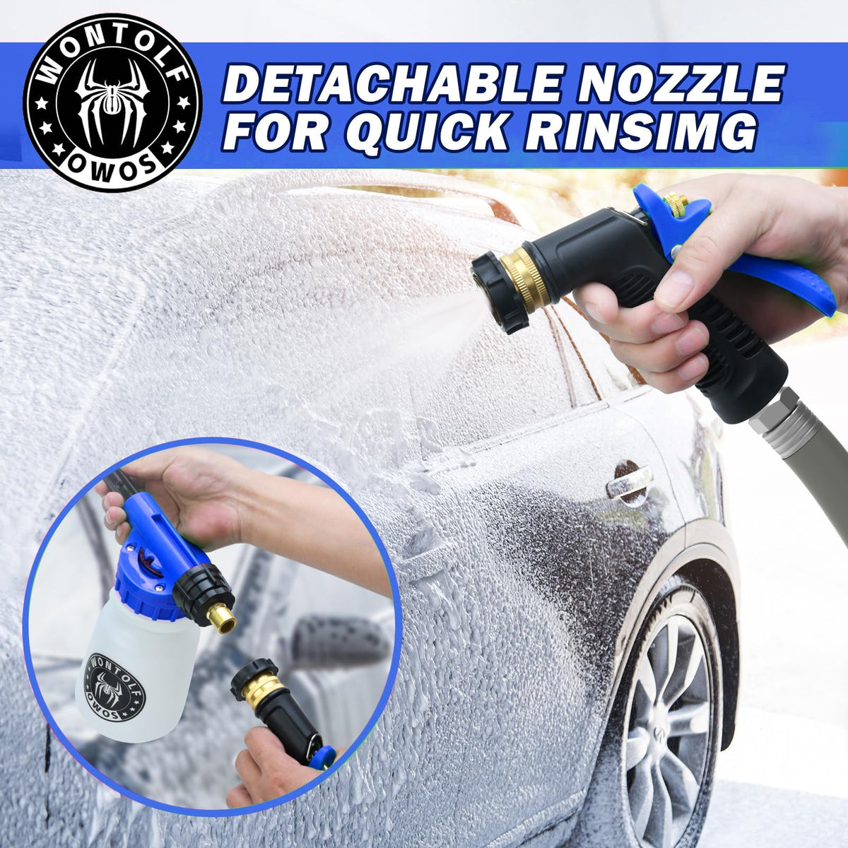 Stemni snow foam clinging to car panel, demonstrating gentle dirt lift benefit