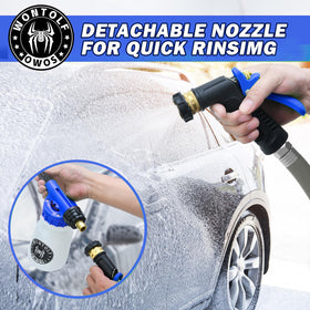 Stemni snow foam clinging to car panel, demonstrating gentle dirt lift benefit