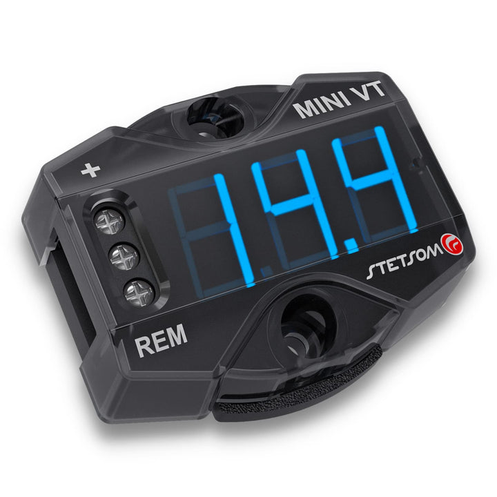 Stetsom MiniVT front panel blue LED display shows clear voltage readout benefit visibility