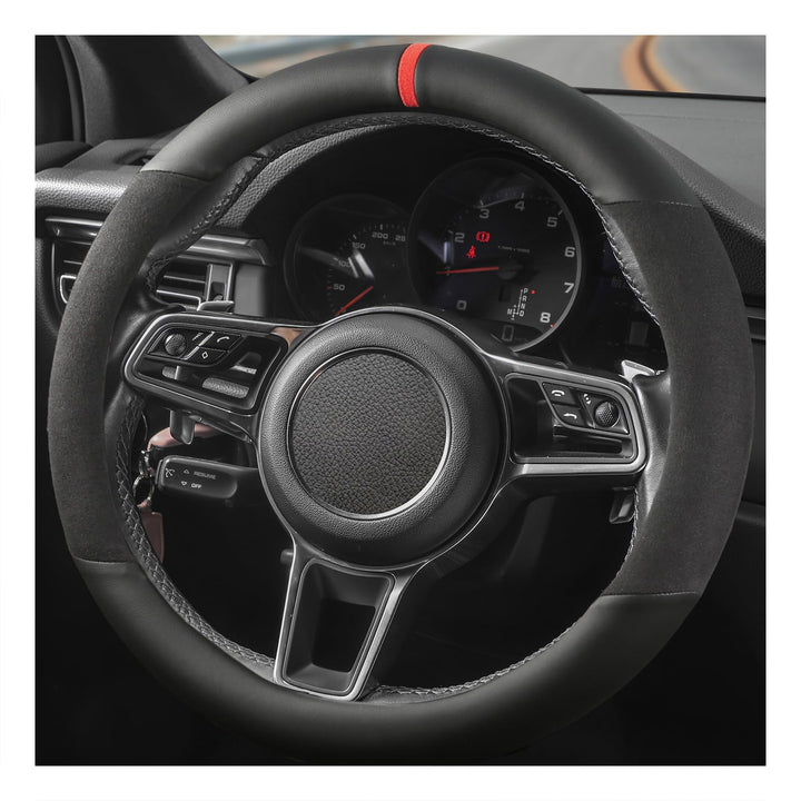 SthExtra front view showing suede cover and neat fit for modern steering wheels