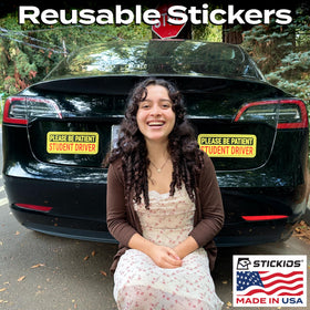 Stickios decal applied on car bumper demonstrating clear visibility and road safety benefit