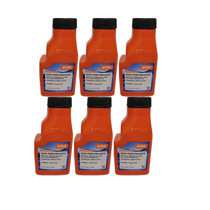 STIHL six-pack front packaging showing measured 2.6 oz bottles for fast mixing