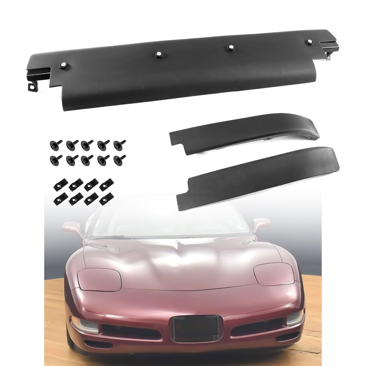STILEALUS front spoiler front view showing fit and shape for Corvette